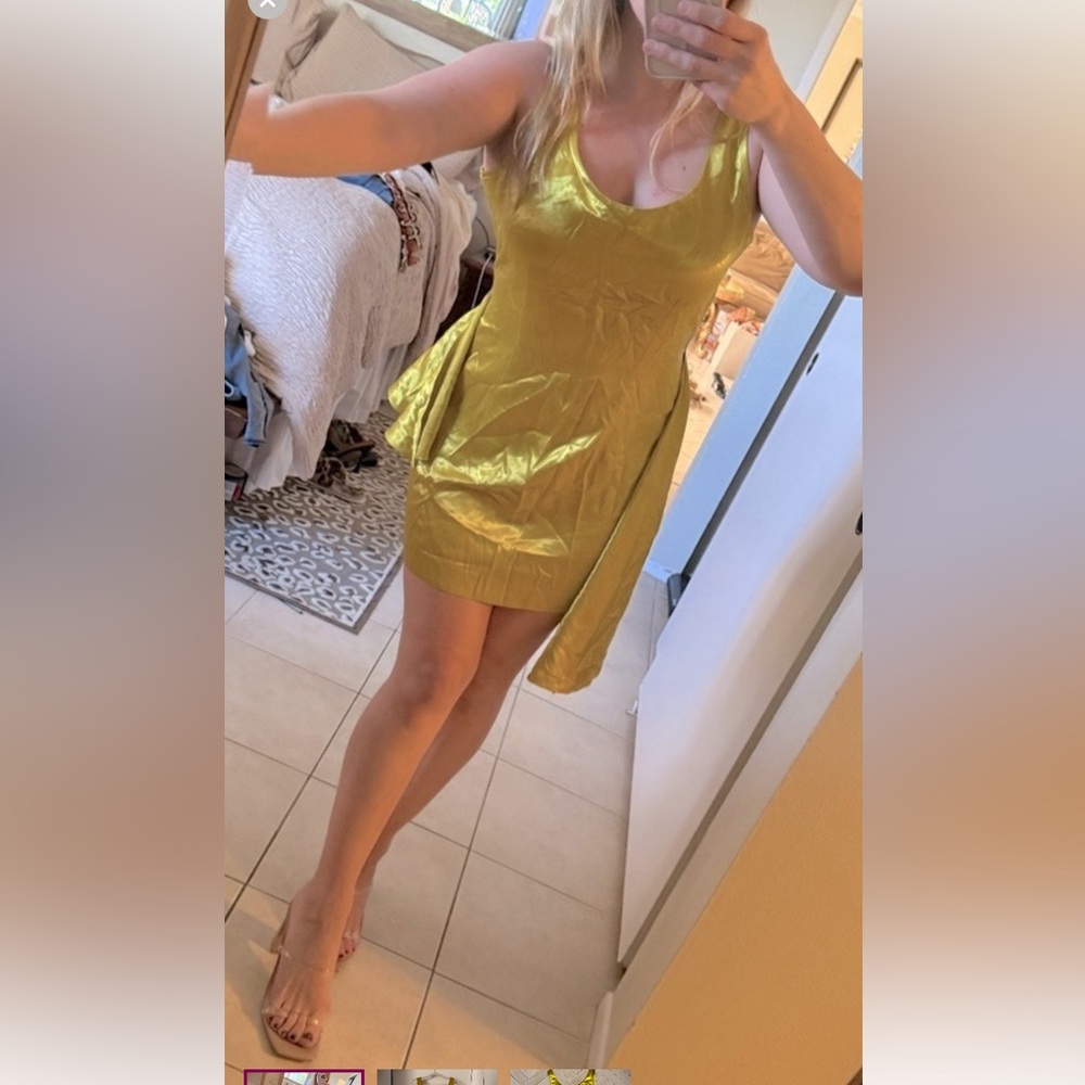 Vintage Vibrant Lime Green/Gold Satin Dress